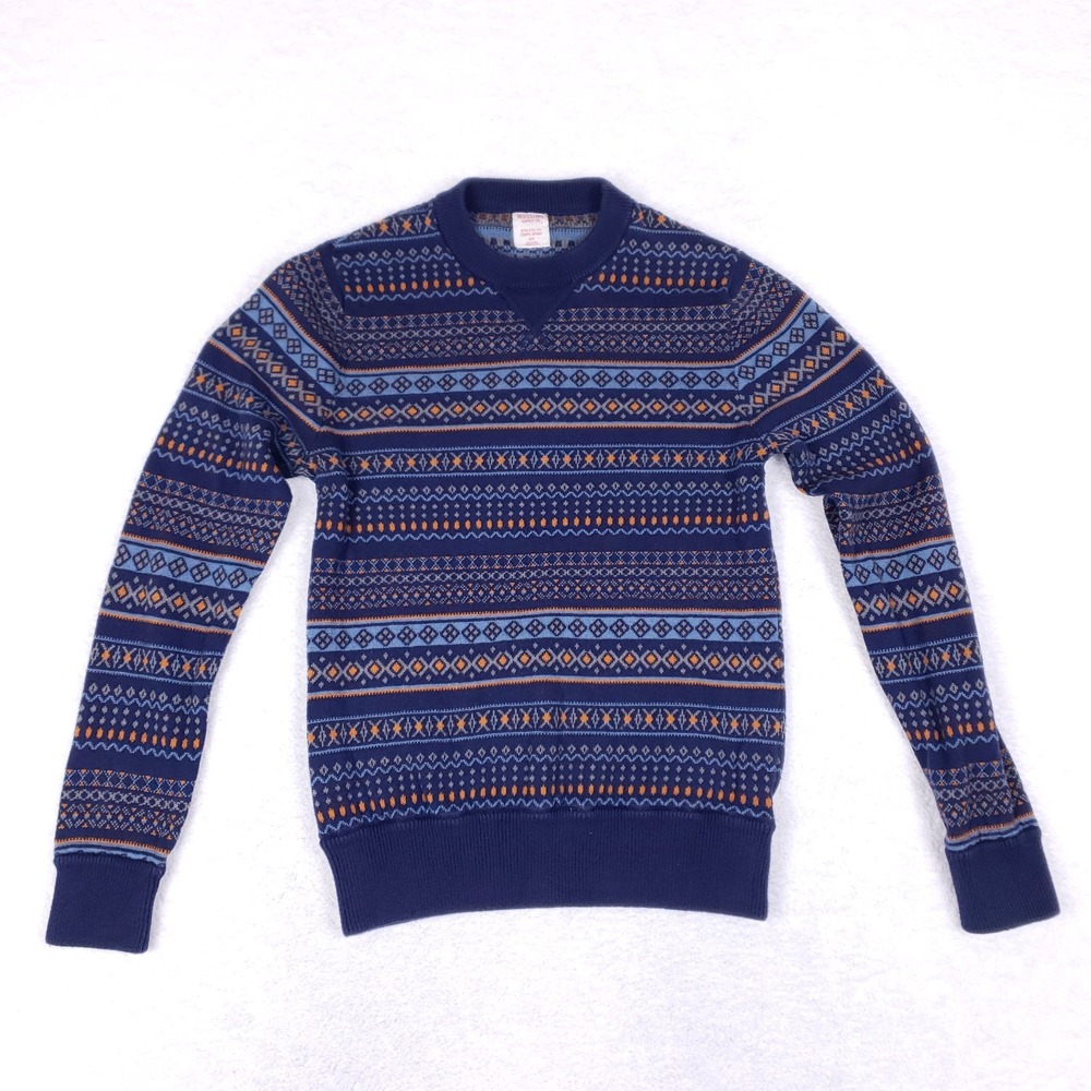 Mossimo Supply Co Fair Isle Sweater Navy Blue Crewneck‎ Small Nordic Winter Knit